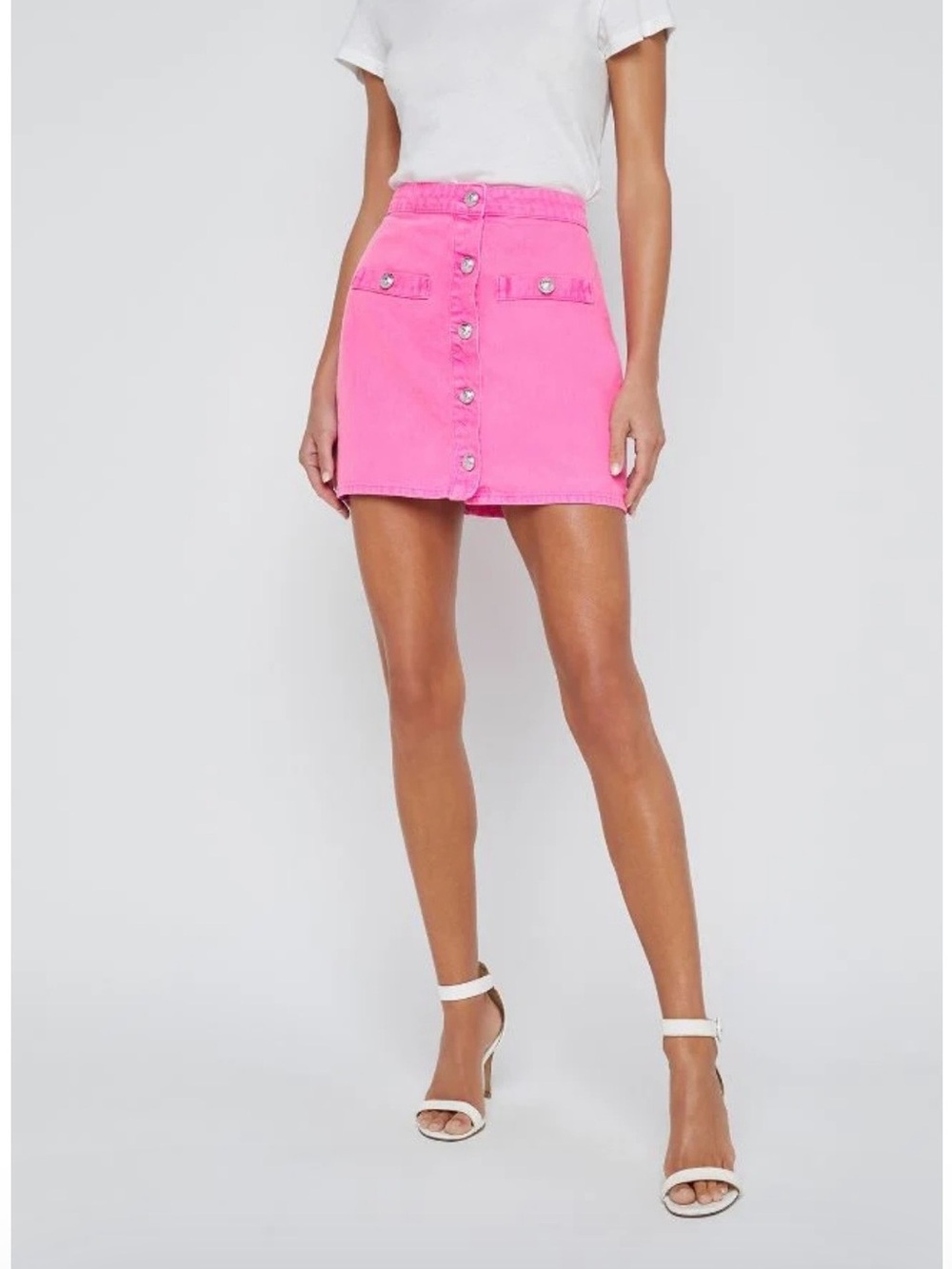L'AGENCE Hot Pink Button-Front Mini Skirt